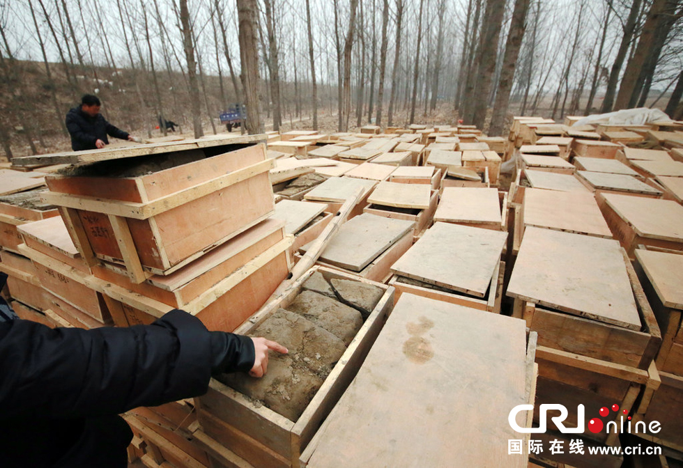 2014年1月6日，河南洛陽古沉船發(fā)掘現(xiàn)場(chǎng)，古船周圍和船上清理出來的青膏泥已被打包入箱。