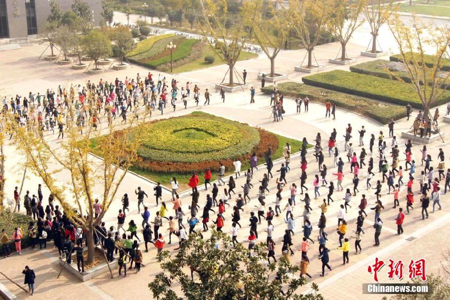 11月11日，河南財(cái)經(jīng)政法大學(xué)校園內(nèi)，300名在校大學(xué)生在上演了一出“光棍”也瘋狂的“快閃”大戲。