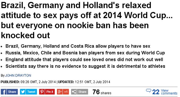 賽前下達禁欲令的球隊已經全部遭到淘汰 賽前下達禁欲令的球隊已經全部遭到淘汰