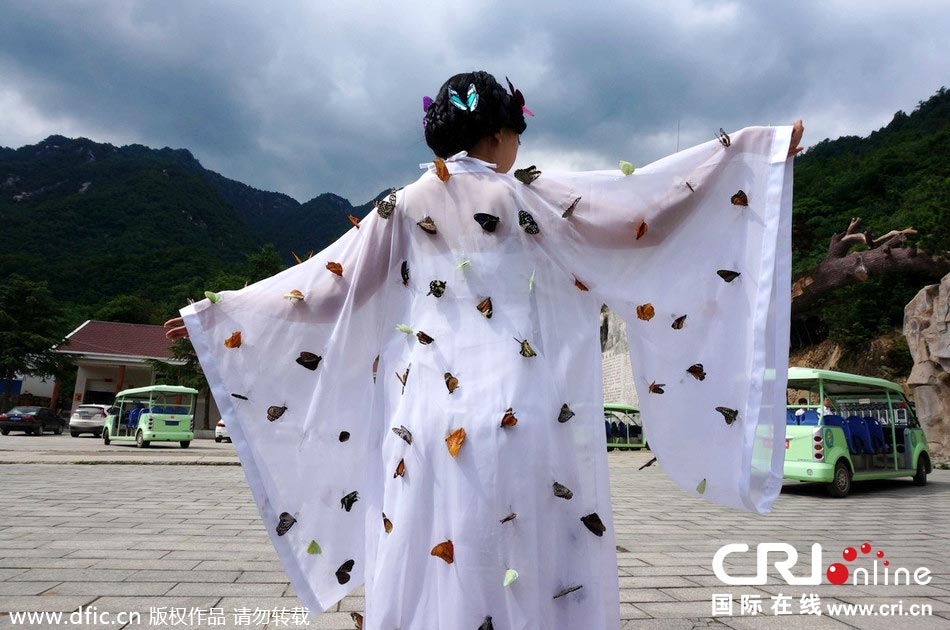 “蝴蝶仙子”身穿上百只剛剛扎死的蝴蝶。圖片來源：老祝/東方IC