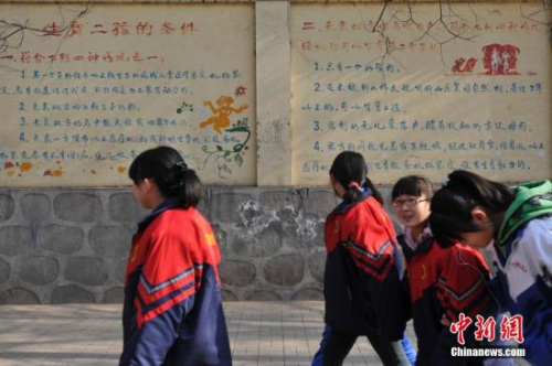 資料圖：“生育二孩條件”宣傳墻。中新社發(fā) 韋亮 攝