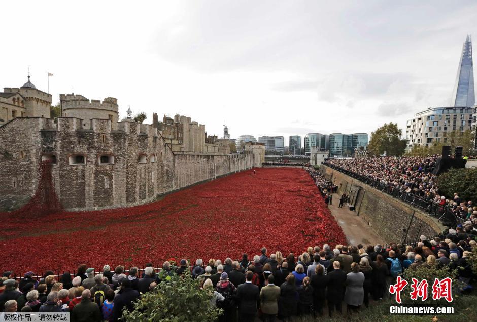 當(dāng)?shù)貢r(shí)間2014年11月10日，英國(guó)倫敦，倫敦塔周邊“種植”了888246朵陶瓷材質(zhì)的罌粟花，以此紀(jì)