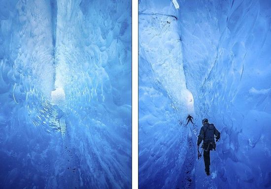 梅里格特別喜歡探索冰川。當(dāng)太陽(yáng)高高升起后，可以看到冰反射出的壯觀美景。