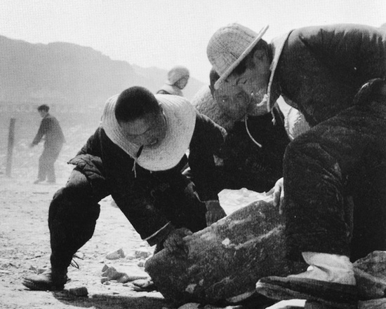 抬石頭，多少人手上都磨出了老繭